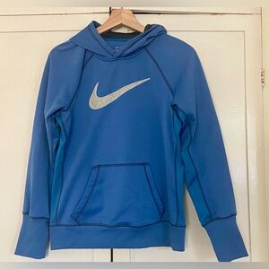Nike Boys Therma Fit Logo fleece hoodie sweatshirt blue Size L
